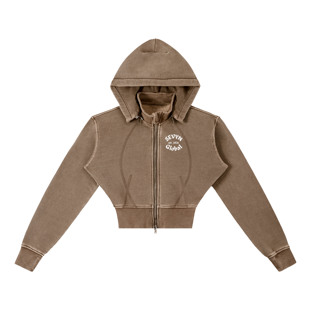 Vintage Washed Cropped Fleece Hoodie