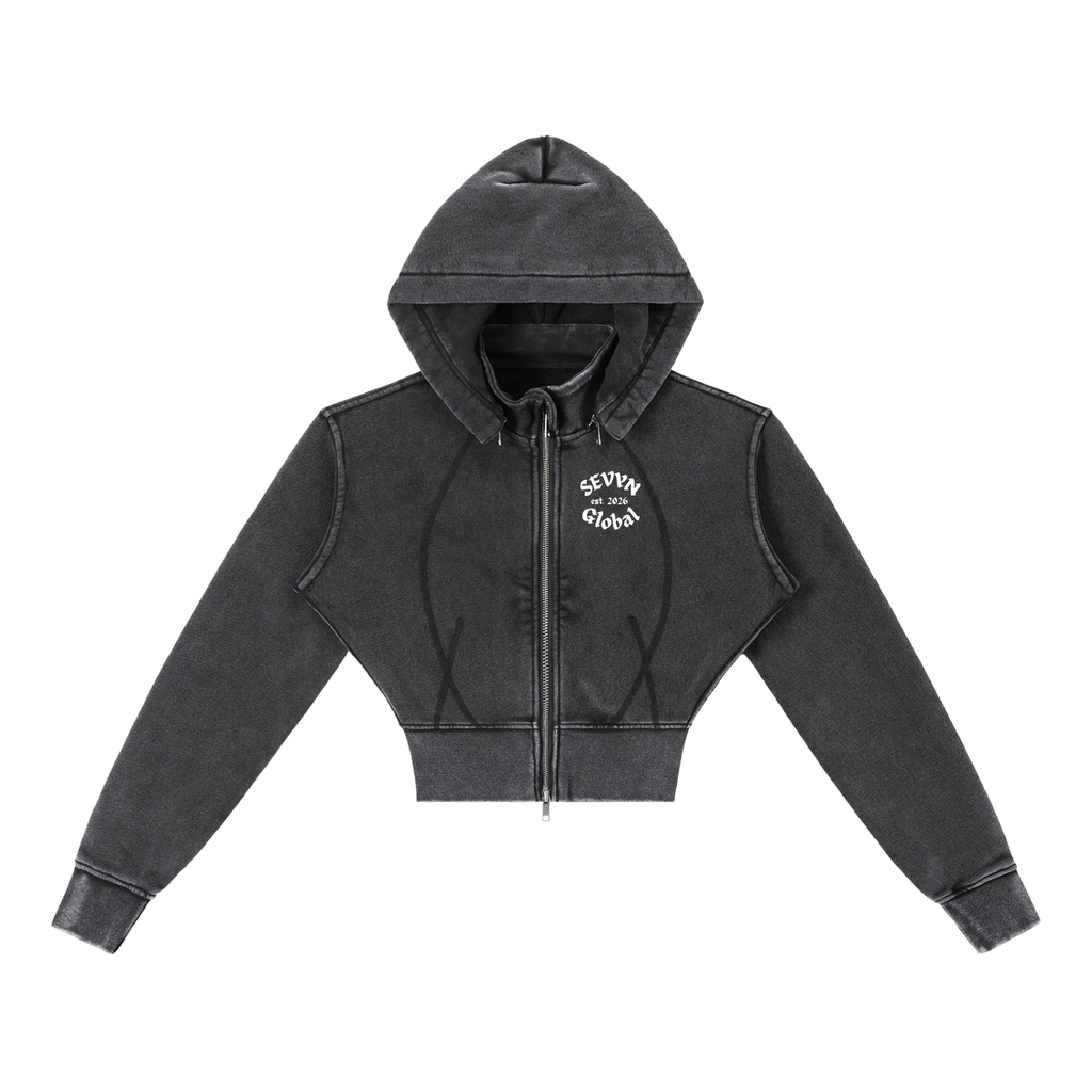 Vintage Washed Cropped Fleece Hoodie